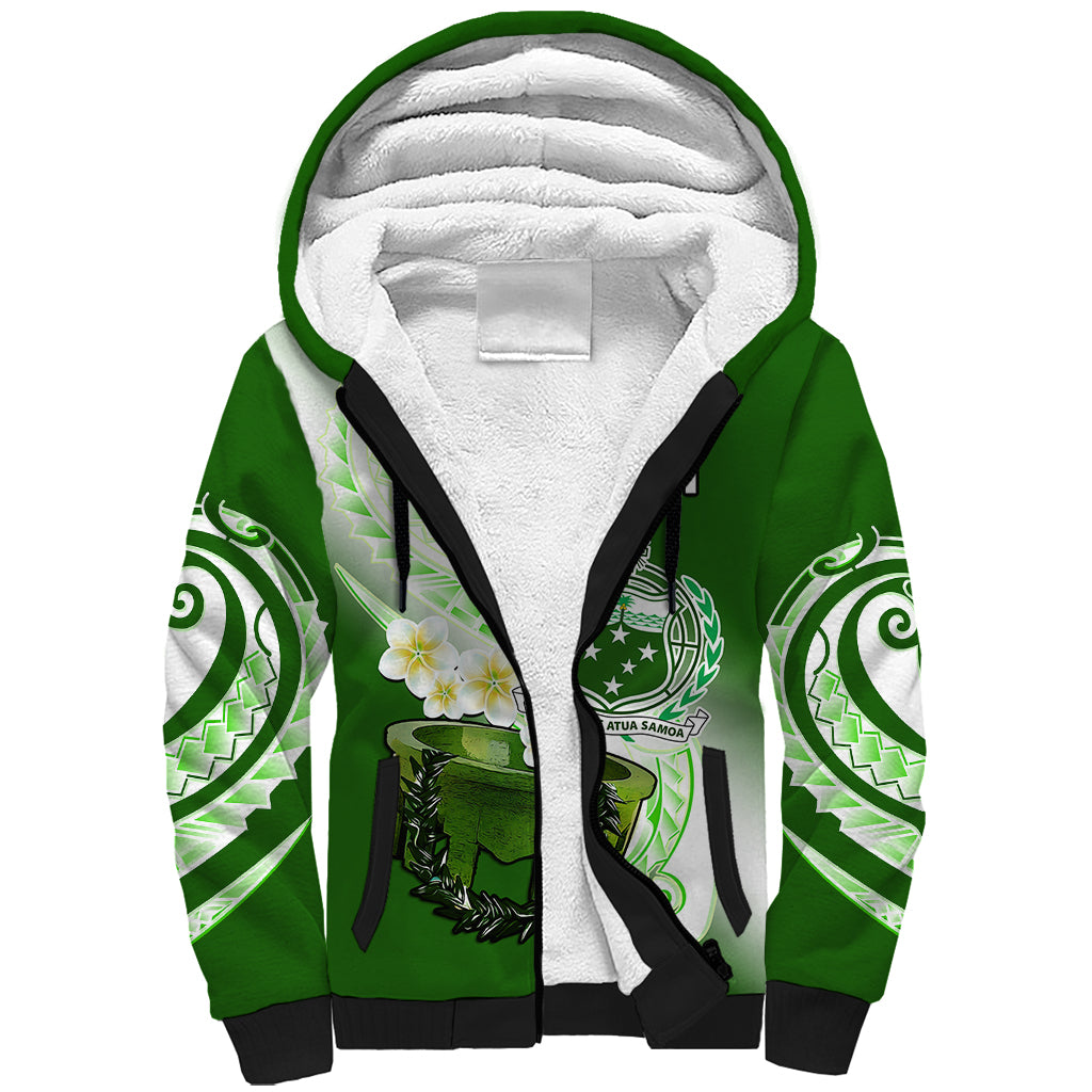 (Custom Personalised) Samoa Sherpa Hoodie Ula Fala Kava Bowl Plumeria Polynesian Green LT14 Unisex Green - Polynesian Pride