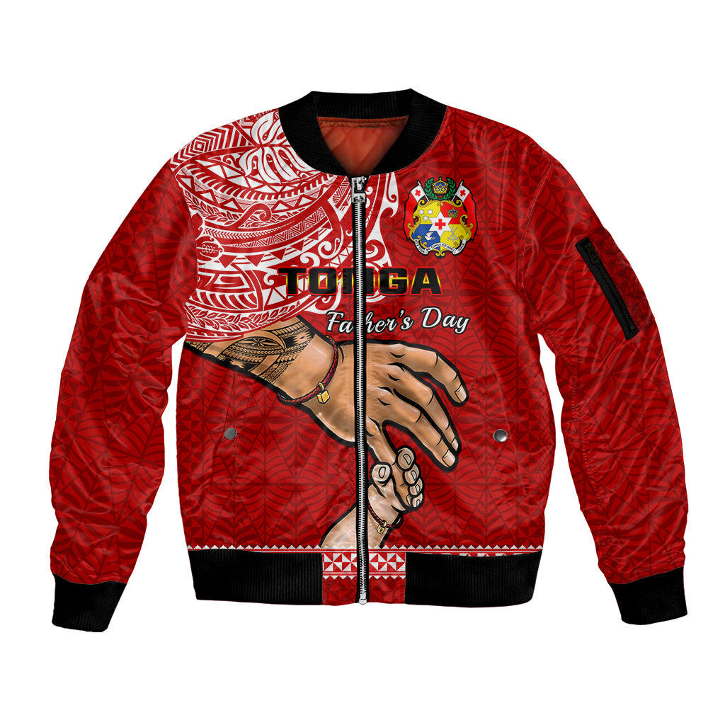 Tonga Fathers Day Sleeve Zip Bomber Jacket Red Tongan Ngatu I Love You Dad LT14 Unisex Red - Polynesian Pride