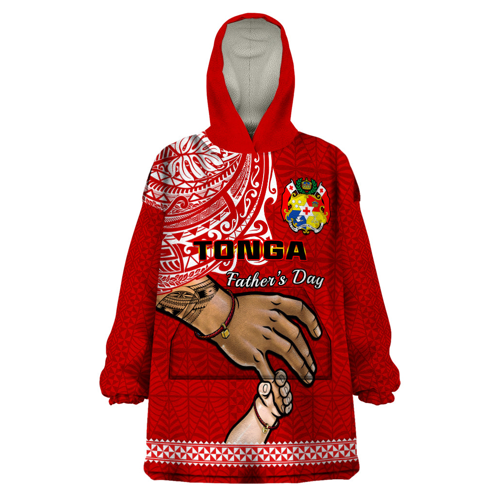 Tonga Fathers Day Wearable Blanket Hoodie Red Tongan Ngatu I Love You Dad LT14 One Size Red - Polynesian Pride