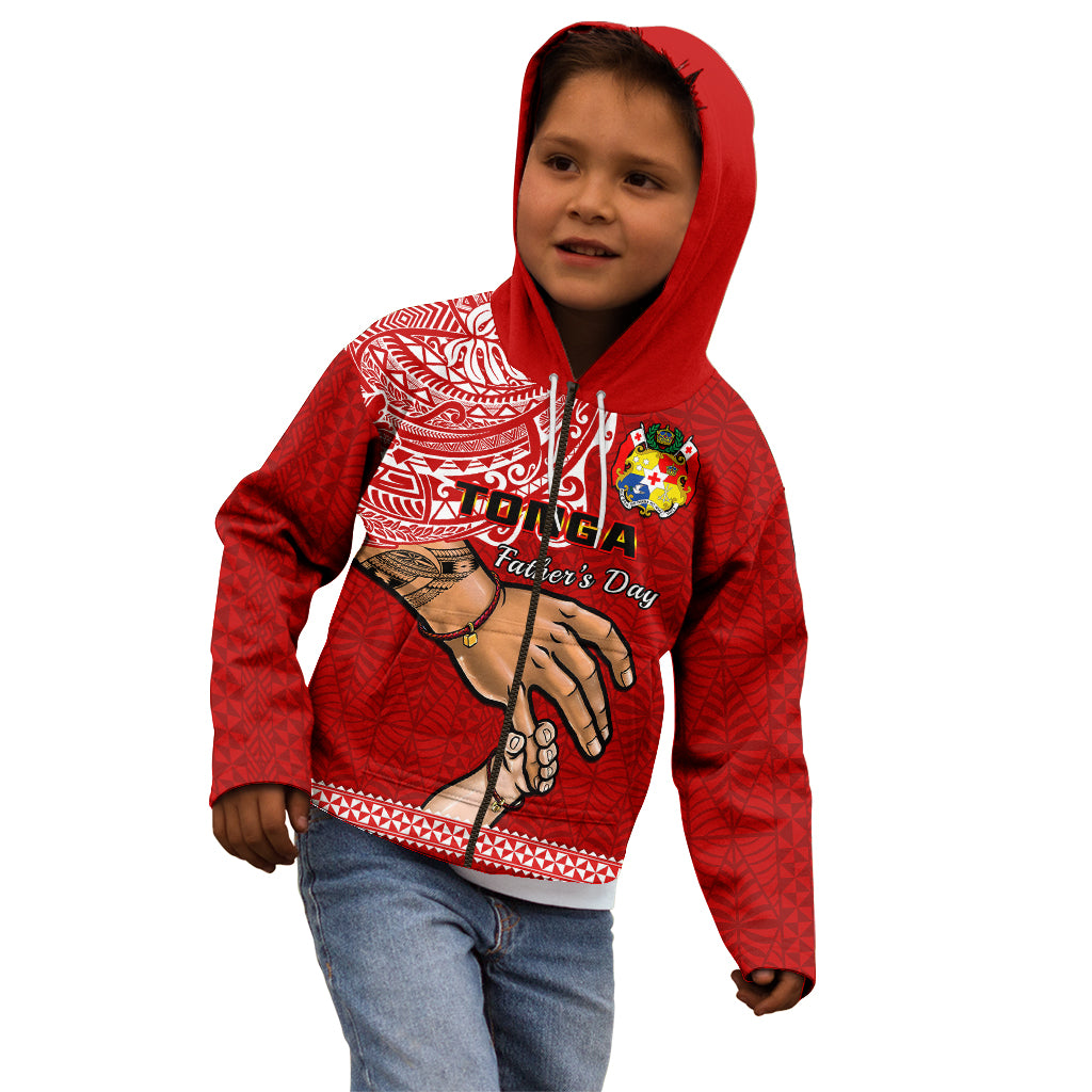 (Custom Personalised) Tonga Fathers Day Kid Hoodie Red Tongan Ngatu I Love You Dad LT14 - Polynesian Pride