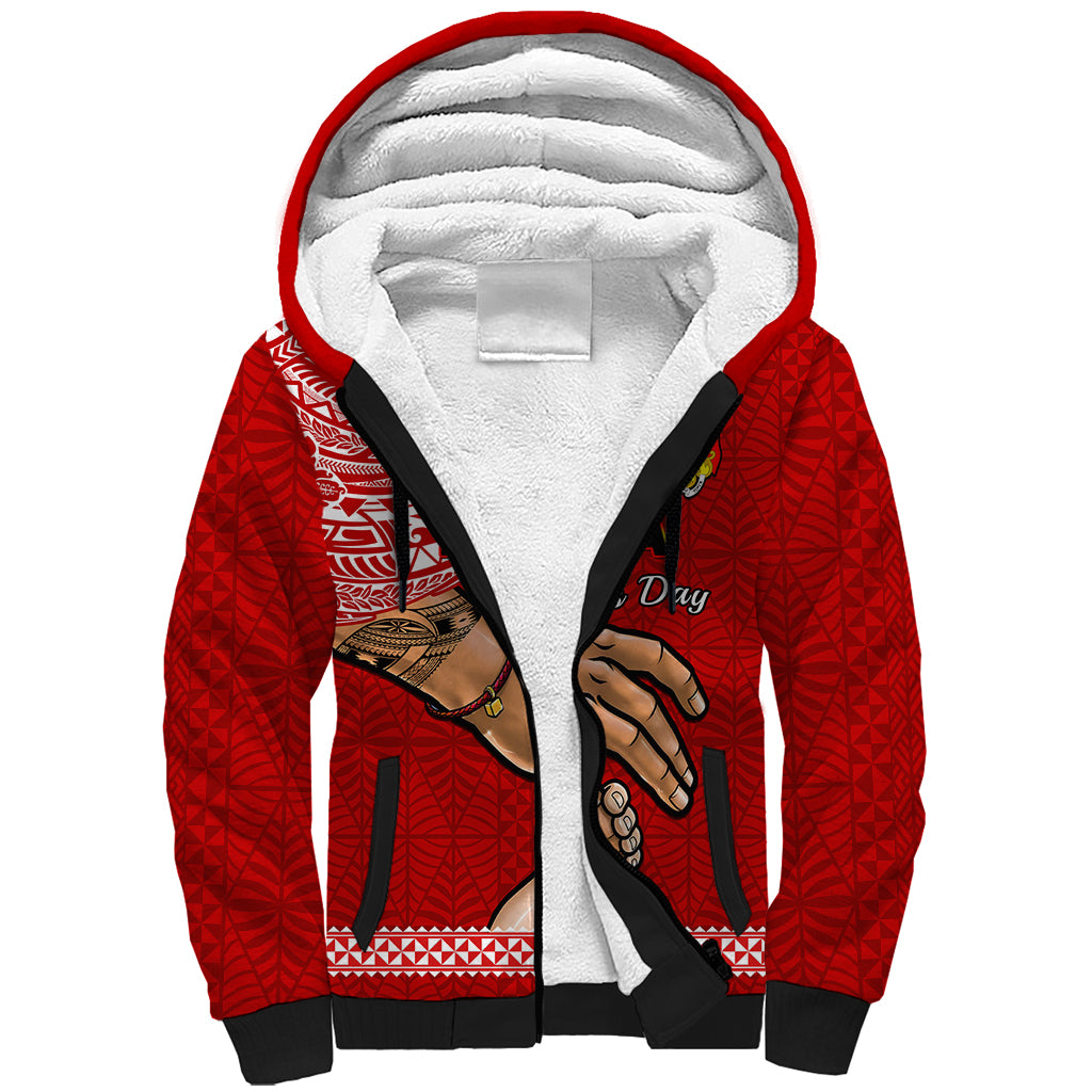 (Custom Personalised) Tonga Fathers Day Sherpa Hoodie Red Tongan Ngatu I Love You Dad LT14 Unisex Red - Polynesian Pride