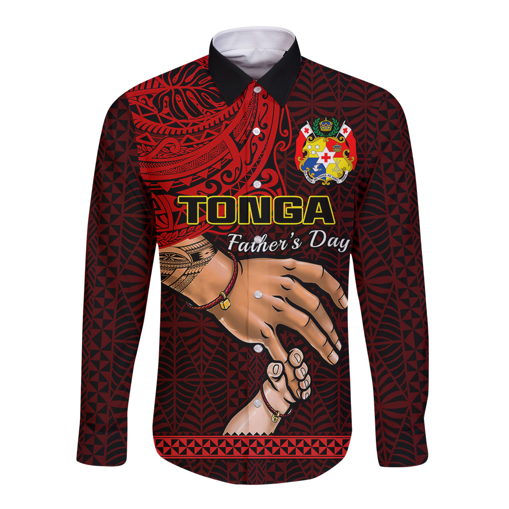 (Custom Personalised) Tonga Fathers Day Long Sleeve Button Shirt Black Tongan Ngatu I Love You Dad LT14 Unisex Black - Polynesian Pride