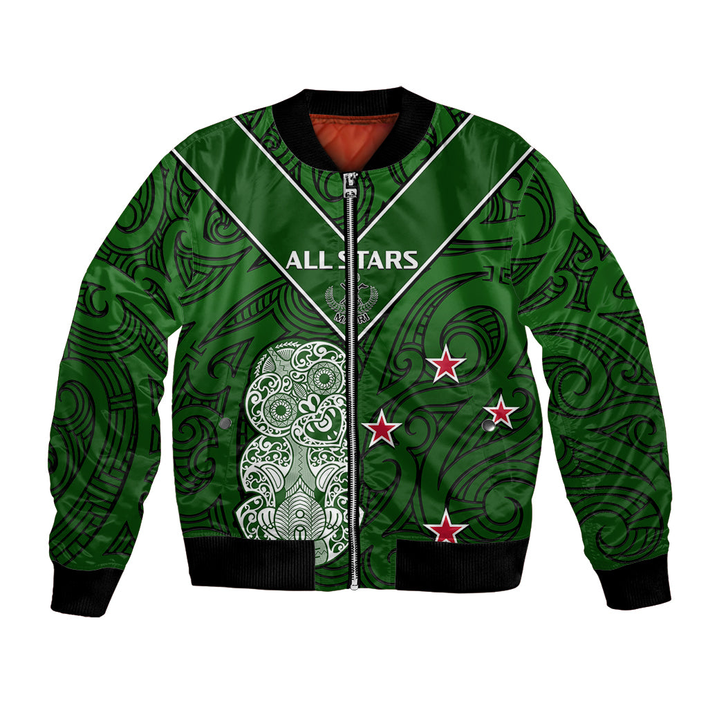 Aotearoa Rugby Bomber Jacket All Stars New Zealand Tiki Maori LT14 Unisex Green - Polynesian Pride