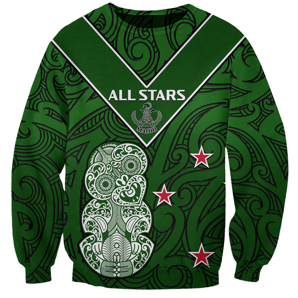 Aotearoa Rugby Sweatshirt All Stars New Zealand Tiki Maori LT14 Unisex Green - Polynesian Pride