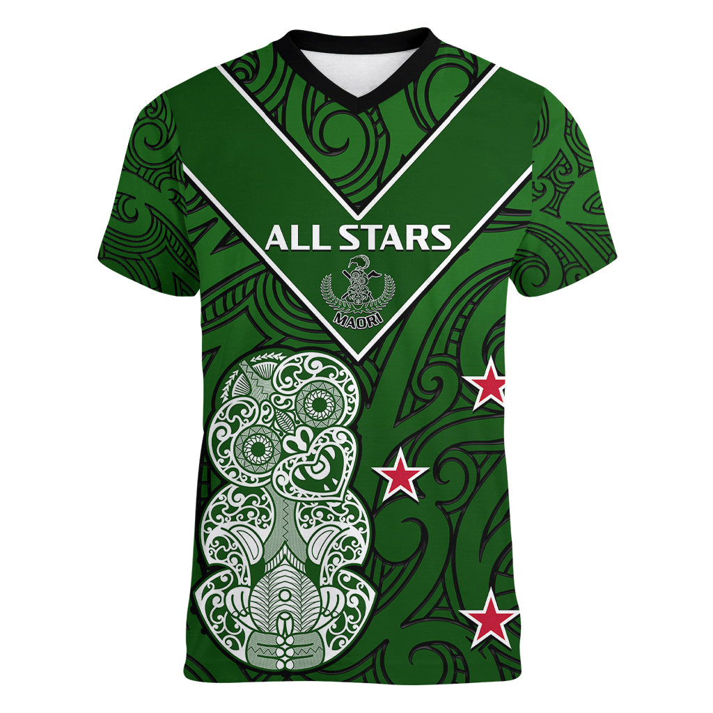 Aotearoa Rugby Women V Neck T Shirt All Stars New Zealand Tiki Maori LT14 - Polynesian Pride