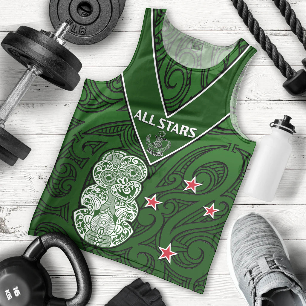 (Custom Text And Number) Aotearoa Rugby Men Tank Top All Stars New Zealand Tiki Maori LT14 Green - Polynesian Pride