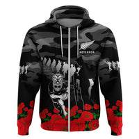 (Custom Text and Number) New Zealand ANZAC Rugby Hoodie Silver Fern All Black Camouflage Mix Poppy LT14 - Polynesian Pride