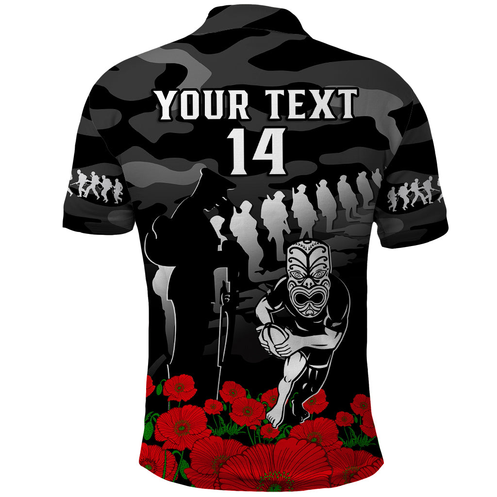 (Custom Text and Number) New Zealand ANZAC Rugby Polo Shirt Silver Fern All Black Camouflage Mix Poppy LT14 - Polynesian Pride