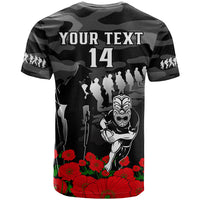 (Custom Text and Number) New Zealand ANZAC Rugby T Shirt Silver Fern All Black Camouflage Mix Poppy LT14 - Polynesian Pride