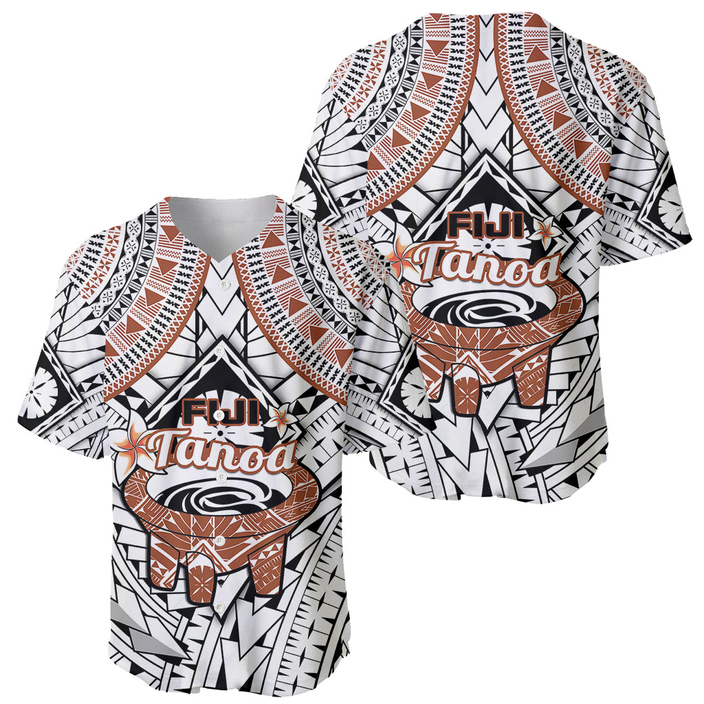 Fiji Tanoa Baseball Jersey Kava Bowl Fijian Tapa Brown Pattern LT14 White - Polynesian Pride