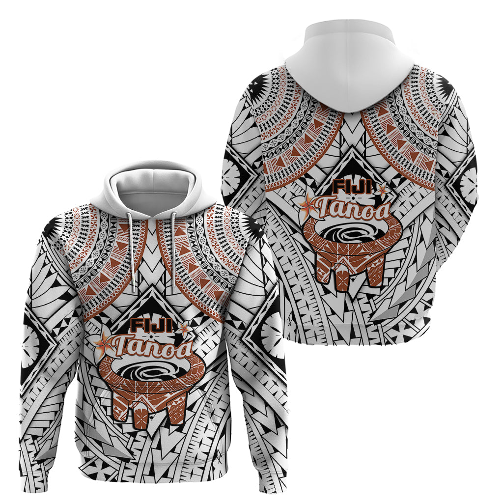 Fiji Tanoa Hoodie Kava Bowl Fijian Tapa Brown Pattern LT14 Pullover Hoodie White - Polynesian Pride