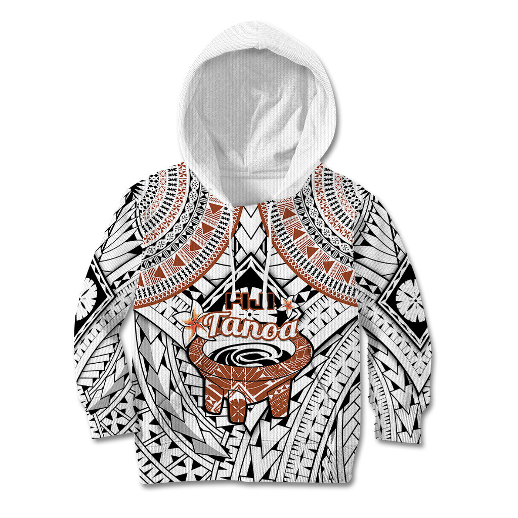 Fiji Tanoa Kid Hoodie Kava Bowl Fijian Tapa Brown Pattern LT14 White - Polynesian Pride