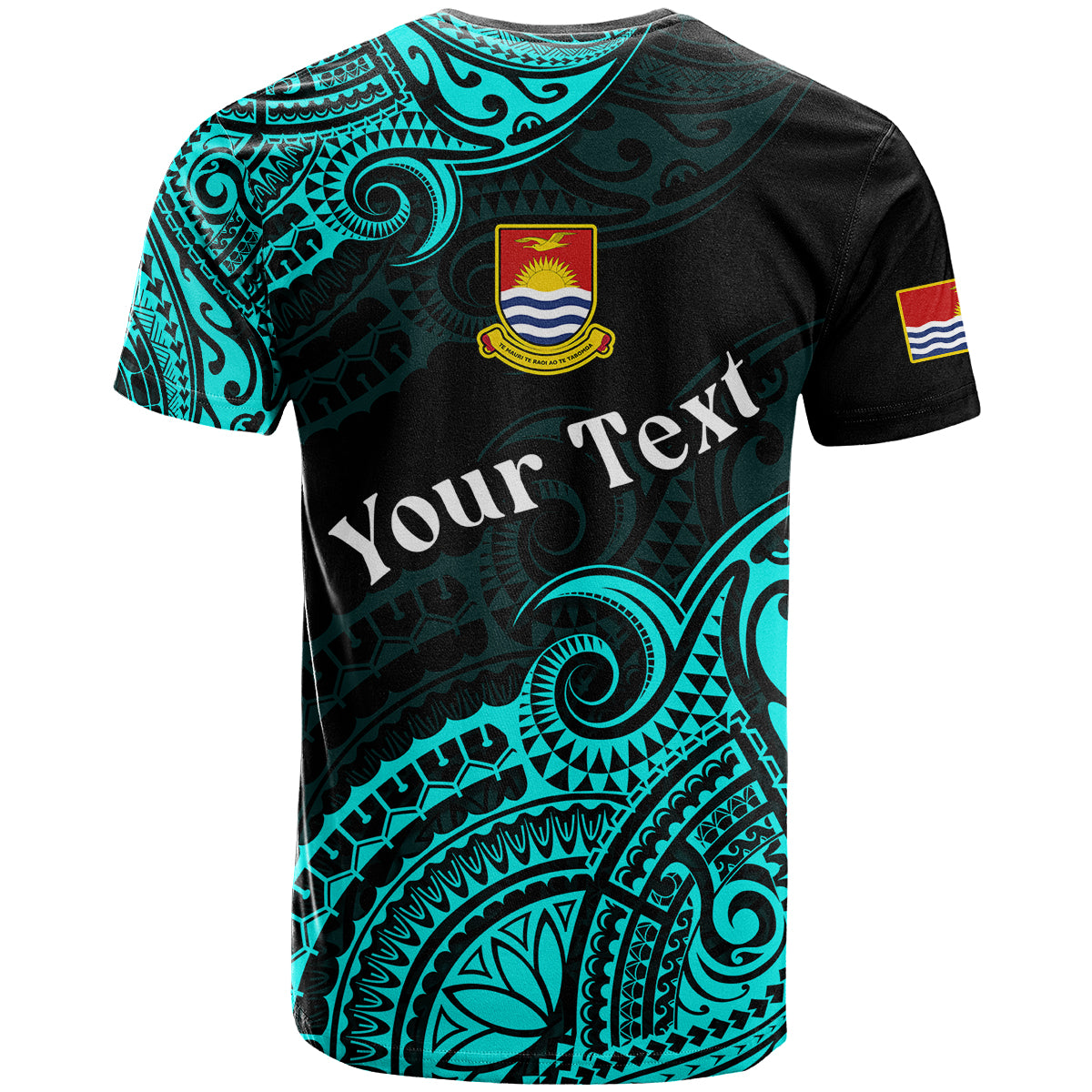 Custom Ribaberiki Kiribati Coat of Arms Mix Cyan Polynesian T Shirt LT14 - Polynesian Pride