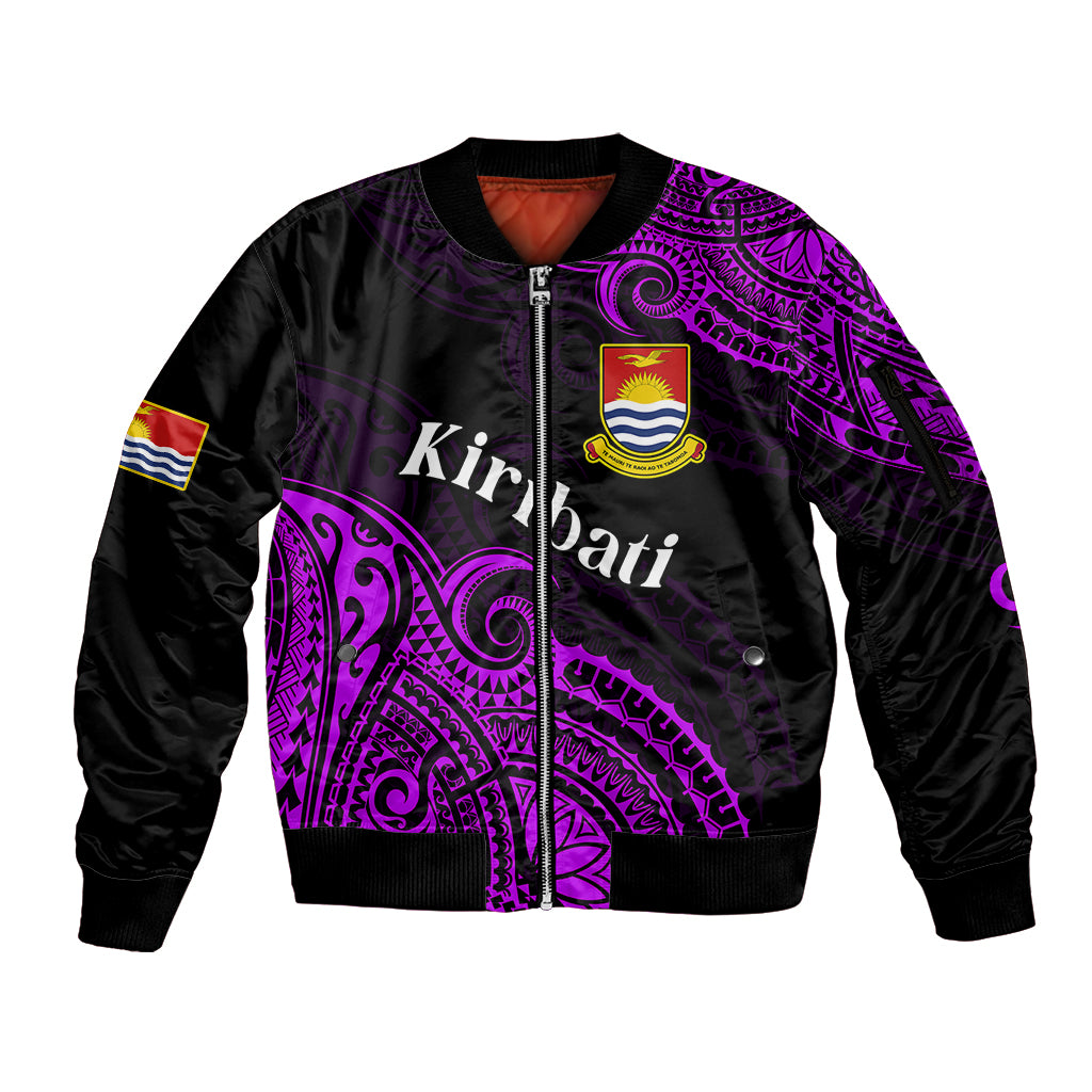 (Custom Personalised) Ribaberiki Kiribati Coat Of Arms Mix Purple Polynesian Sleeve Zip Bomber Jacket LT14 Unisex Purple - Polynesian Pride