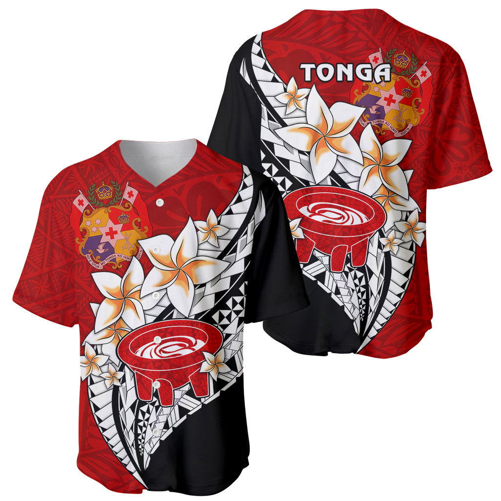 Tonga Kava Bowl Baseball Jersey Tongan Kupesi Ngatu Pattern Black LT14 Red - Polynesian Pride