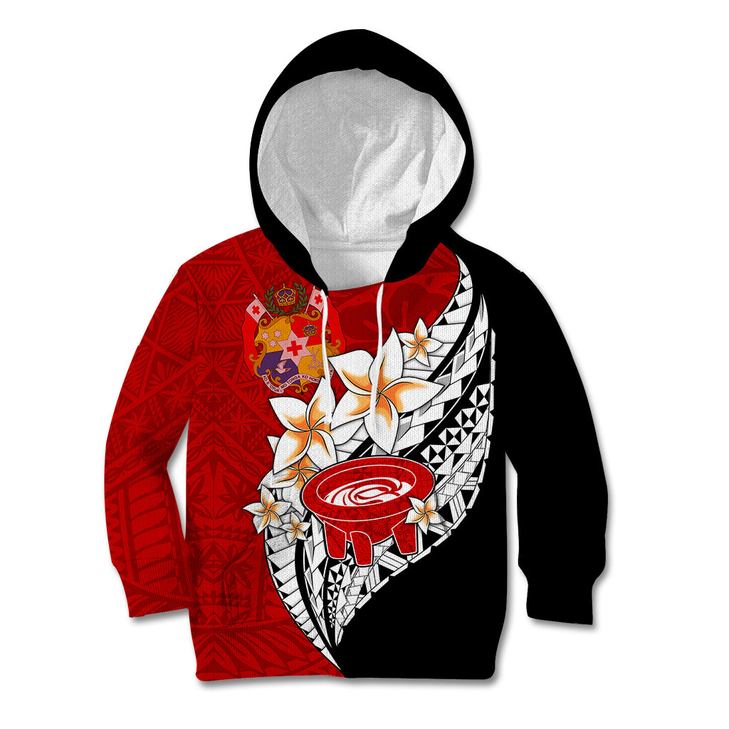 Tonga Kava Bowl Kid Hoodie Tongan Kupesi Ngatu Pattern Black LT14 Hoodie Red - Polynesian Pride