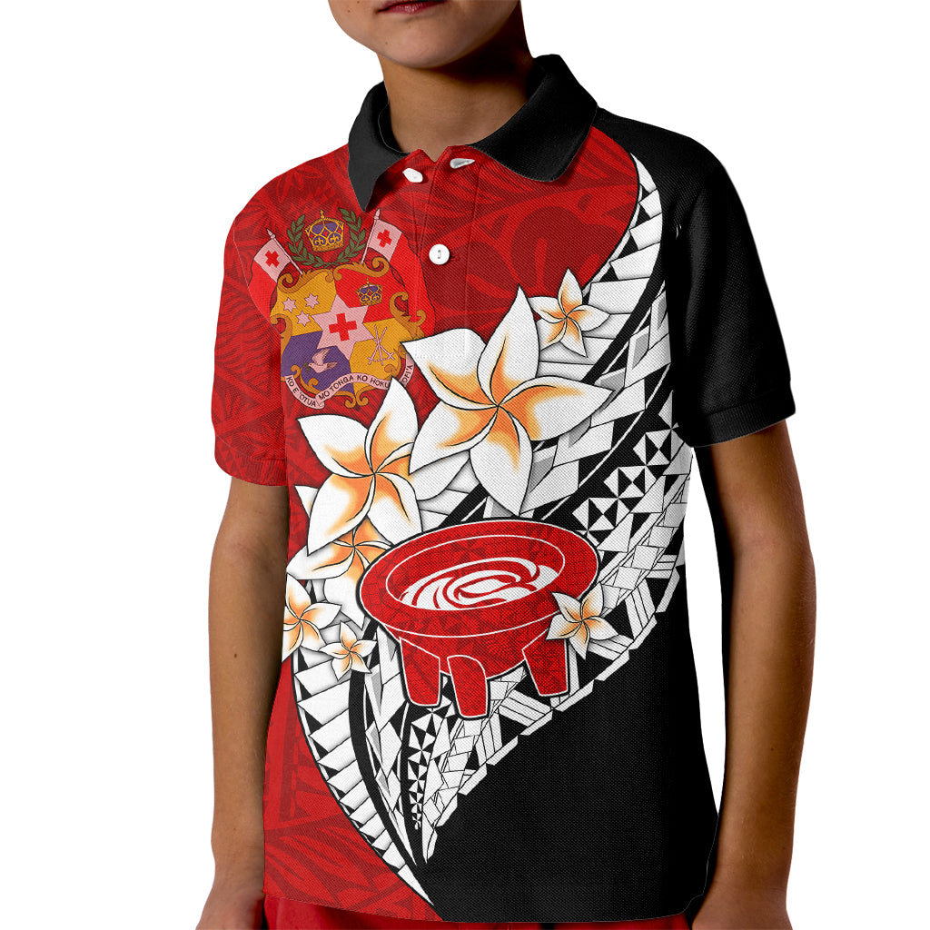 Tonga Kava Bowl Kid Polo Shirt Tongan Kupesi Ngatu Pattern Black LT14 Kid Red - Polynesian Pride