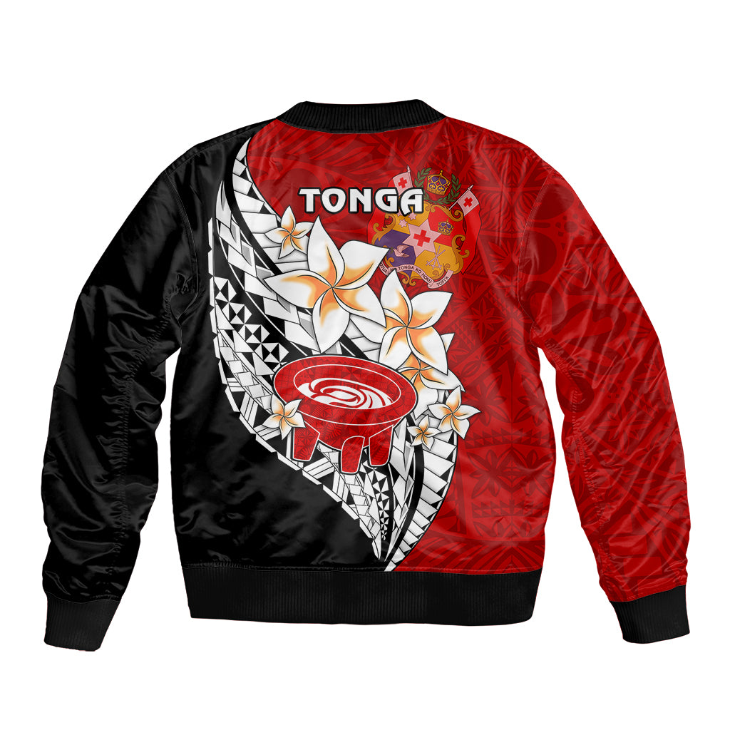 Tonga Kava Bowl Sleeve Zip Bomber Jacket Tongan Kupesi Ngatu Pattern Black LT14 - Polynesian Pride