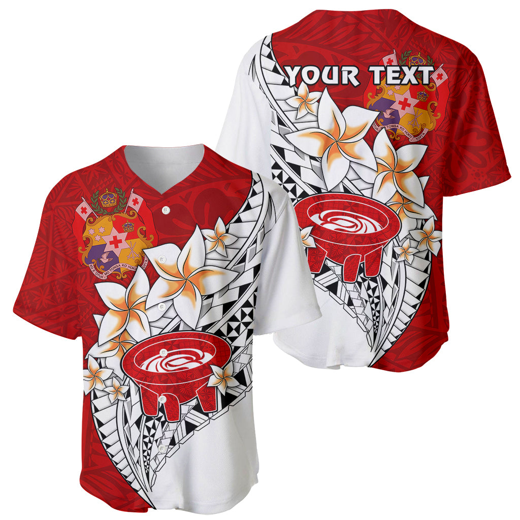 (Custom Personalised) Tonga Kava Bowl Baseball Jersey Tongan Kupesi Ngatu Pattern White LT14 Red - Polynesian Pride