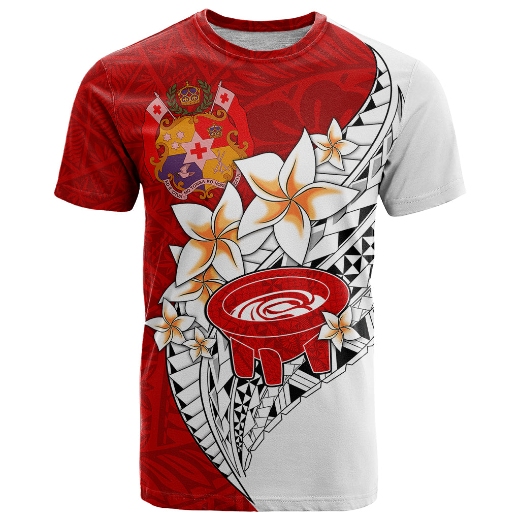 Custom Tonga Kava Bowl T Shirt Tongan Kupesi Ngatu Pattern White LT14 Red - Polynesian Pride