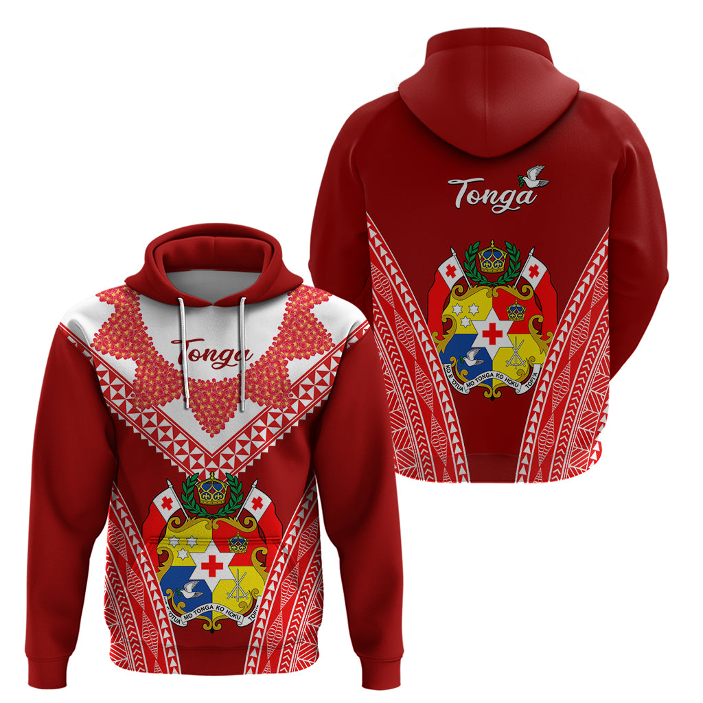 Tonga Heilala Flowers Hoodie Tongan Ngatu White Special Verison LT14 Red - Polynesian Pride