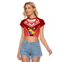 Tonga Heilala Flowers Raglan Cropped T Shirt Tongan Ngatu White Special Verison LT14 Female Red - Polynesian Pride