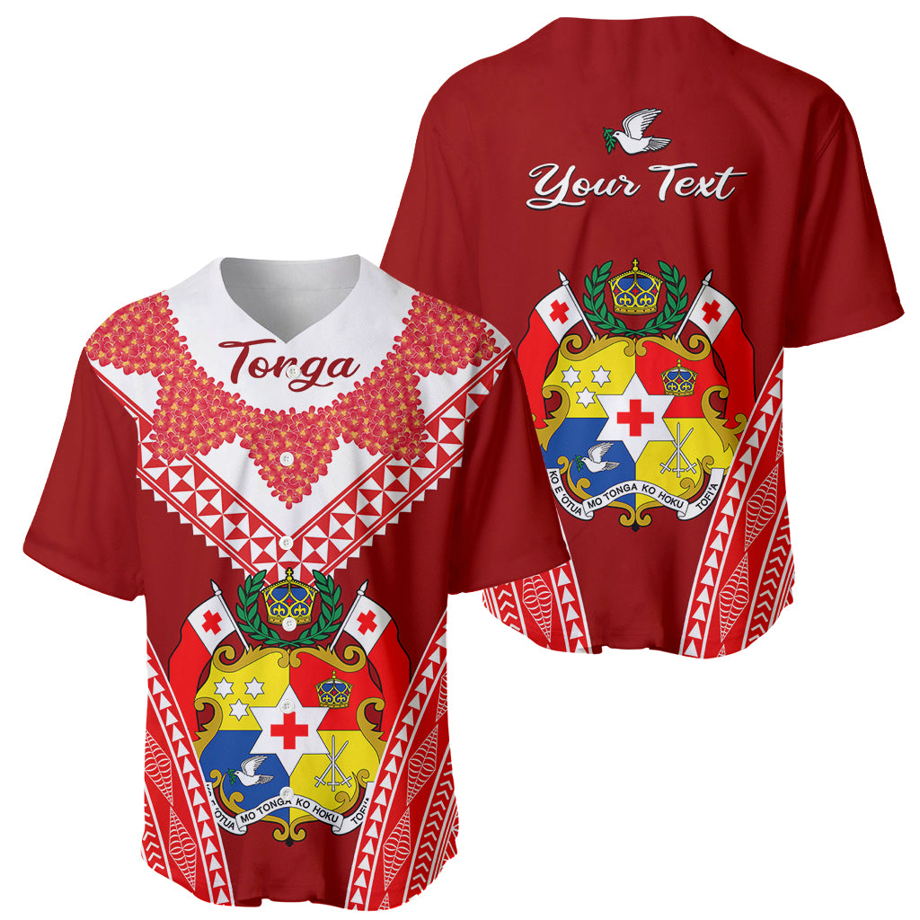 (Custom Personalised) Tonga Heilala Flowers Baseball Jersey Tongan Ngatu White Special Verison LT14 Red - Polynesian Pride