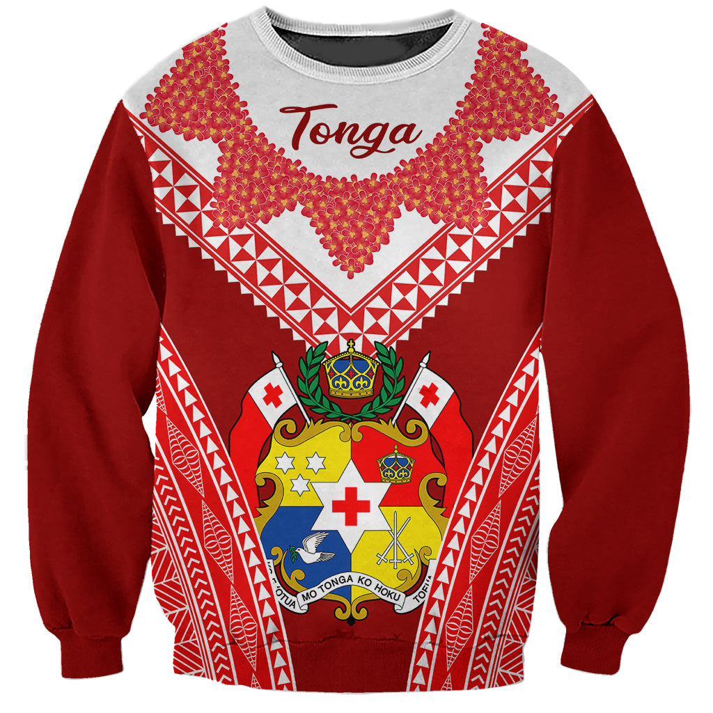 (Custom Personalised) Tonga Heilala Flowers Sweatshirt Tongan Ngatu White Special Verison LT14 Unisex Red - Polynesian Pride