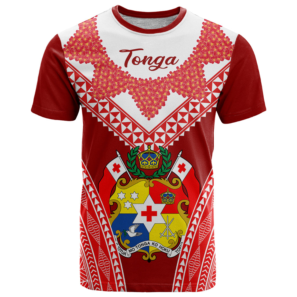 Custom Tonga Heilala Flowers T Shirt Tongan Ngatu White Special Verison LT14 Red - Polynesian Pride