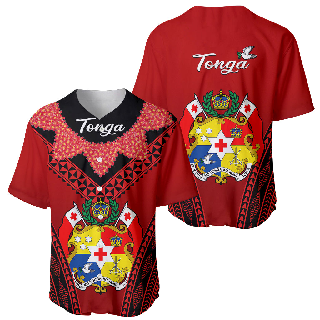 Tonga Heilala Flowers Baseball Jersey Tongan Ngatu Black Special Verison LT14 Red - Polynesian Pride