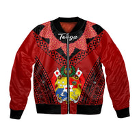 Tonga Heilala Flowers Bomber Jacket Tongan Ngatu Black Special Verison LT14 Unisex Red - Polynesian Pride