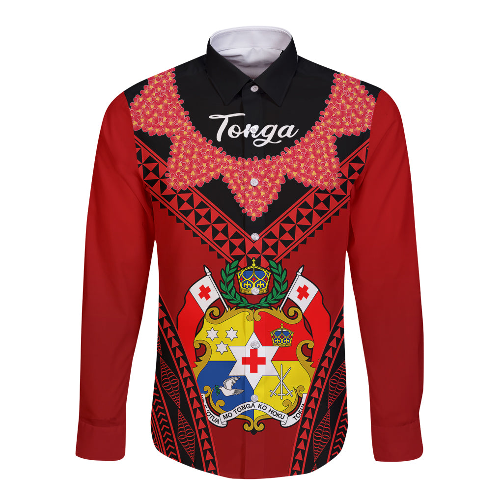 Tonga Heilala Flowers Long Sleeve Button Shirt Tongan Ngatu Black Special Verison LT14 Unisex Red - Polynesian Pride