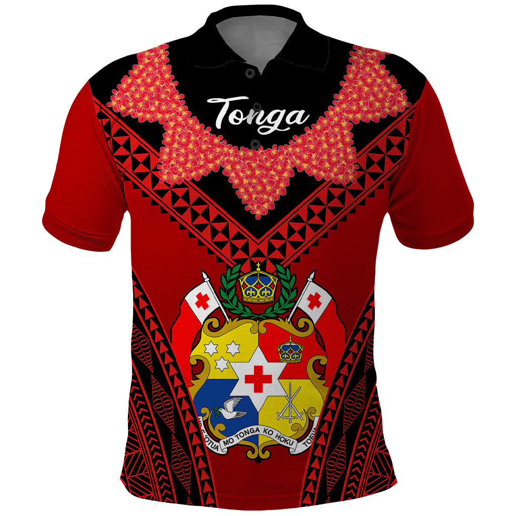 Tonga Heilala Flowers Polo Shirt Tongan Ngatu Black Special Verison LT14 Red - Polynesian Pride