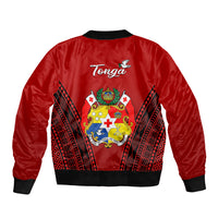 Tonga Heilala Flowers Sleeve Zip Bomber Jacket Tongan Ngatu Black Special Verison LT14 - Polynesian Pride