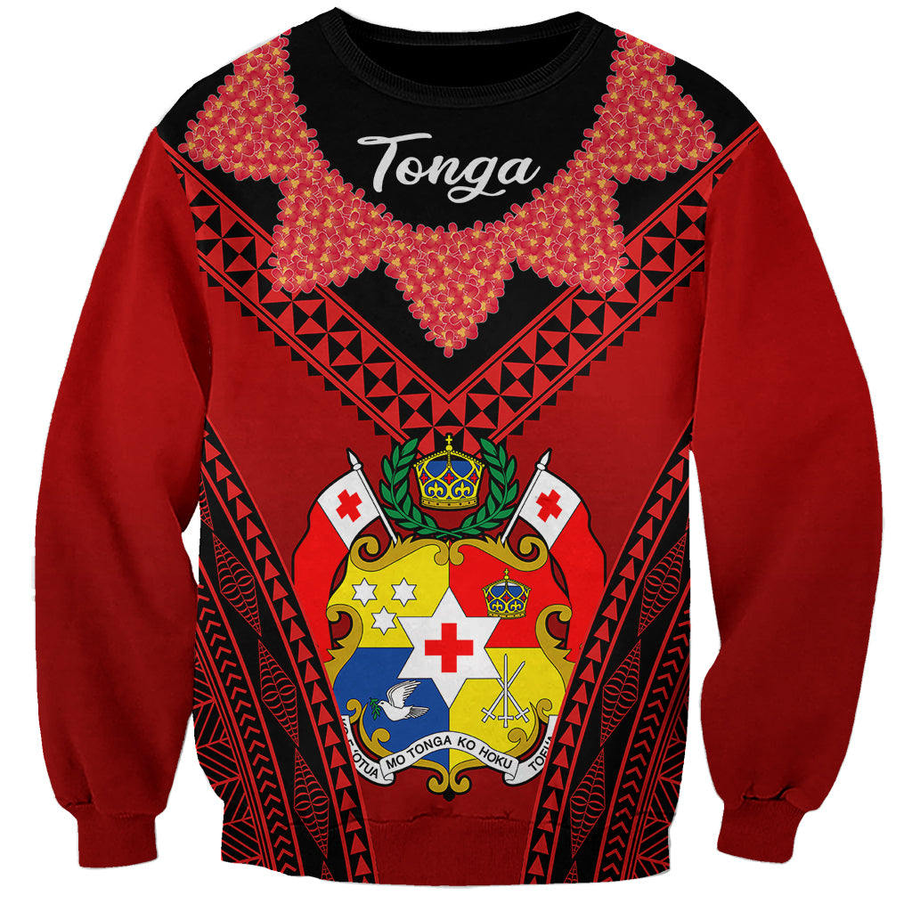 Tonga Heilala Flowers Sweatshirt Tongan Ngatu Black Special Verison LT14 Unisex Red - Polynesian Pride