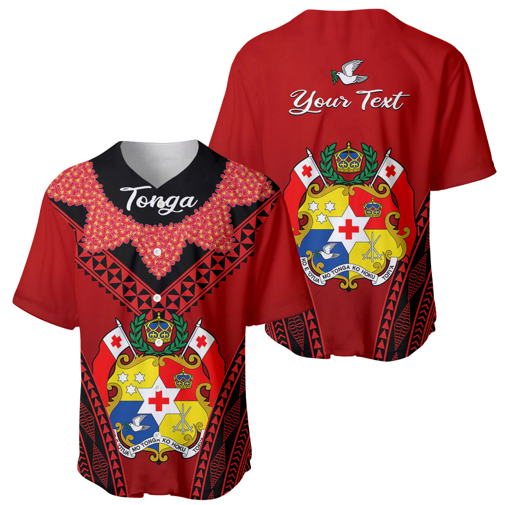 (Custom Personalised) Tonga Heilala Flowers Baseball Jersey Tongan Ngatu Black Special Verison LT14 Red - Polynesian Pride