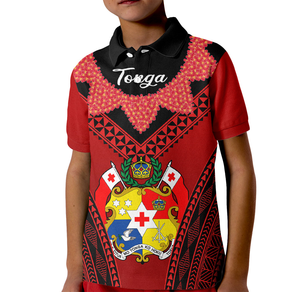 (Custom Personalised) Tonga Heilala Flowers Kid Polo Shirt Tongan Ngatu Black Special Verison LT14 Kid Red - Polynesian Pride