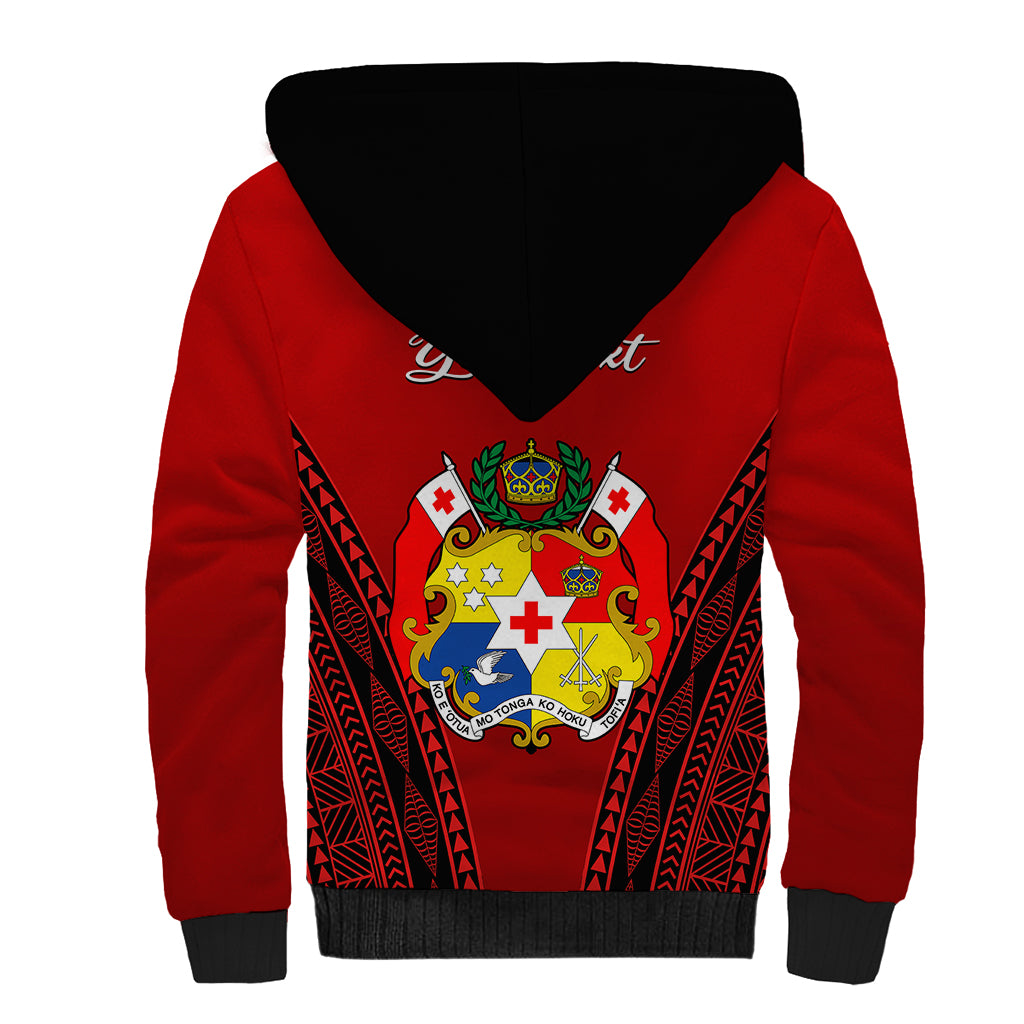 (Custom Personalised) Tonga Heilala Flowers Sherpa Hoodie Tongan Ngatu Black Special Verison LT14 - Polynesian Pride