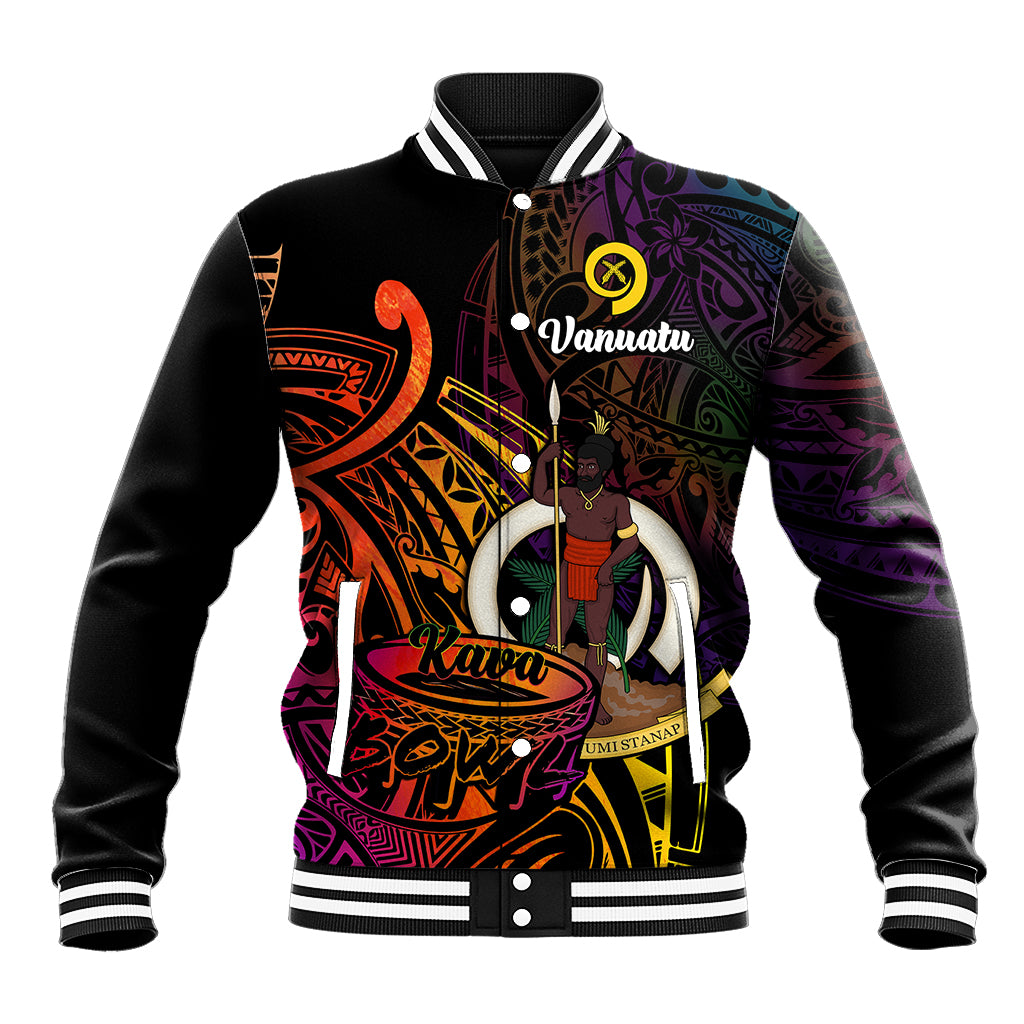 (Custom Personalised) Vanuatu Baseball Jacket Kava Bowl Mix Polynesian Gradient Style LT14 Unisex Black - Polynesian Pride