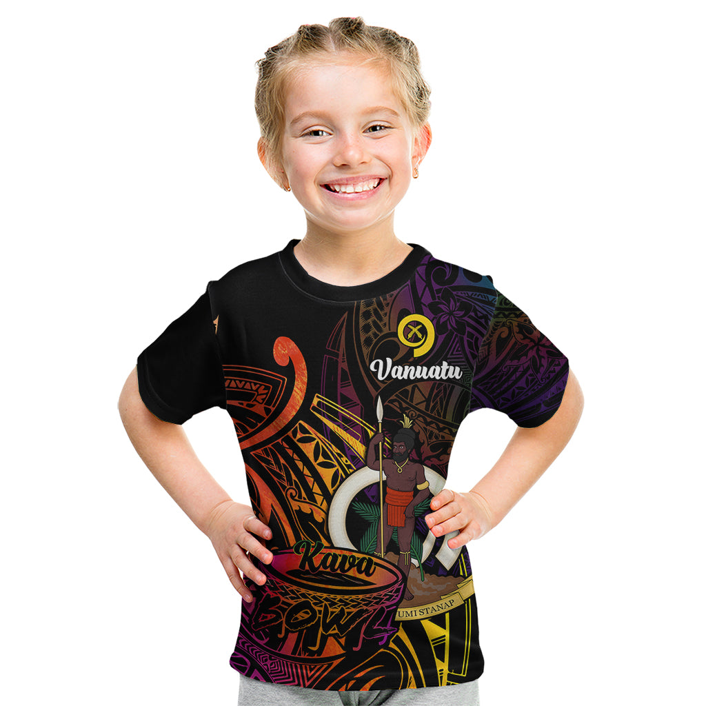 (Custom Personalised) Vanuatu Kid T Shirt Kava Bowl Mix Polynesian Gradient Style LT14 Black - Polynesian Pride