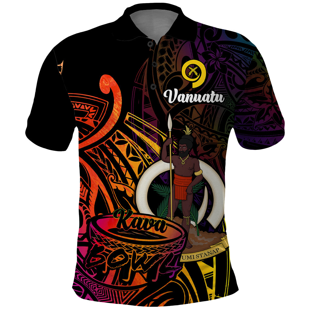 Custom Vanuatu Polo Shirt Kava Bowl Mix Polynesian Gradient Style LT14 Black - Polynesian Pride