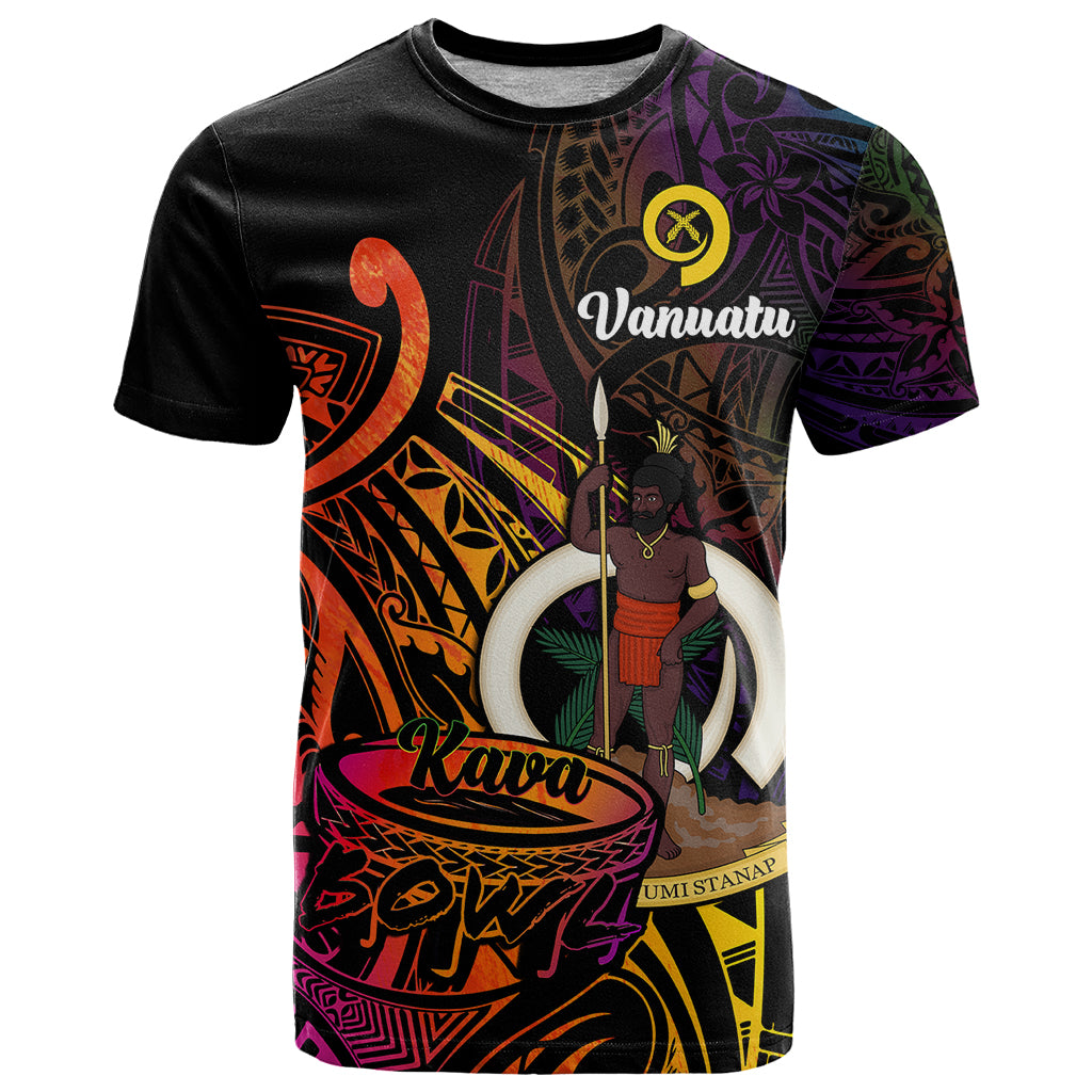 Custom Vanuatu T Shirt Kava Bowl Mix Polynesian Gradient Style LT14 Black - Polynesian Pride