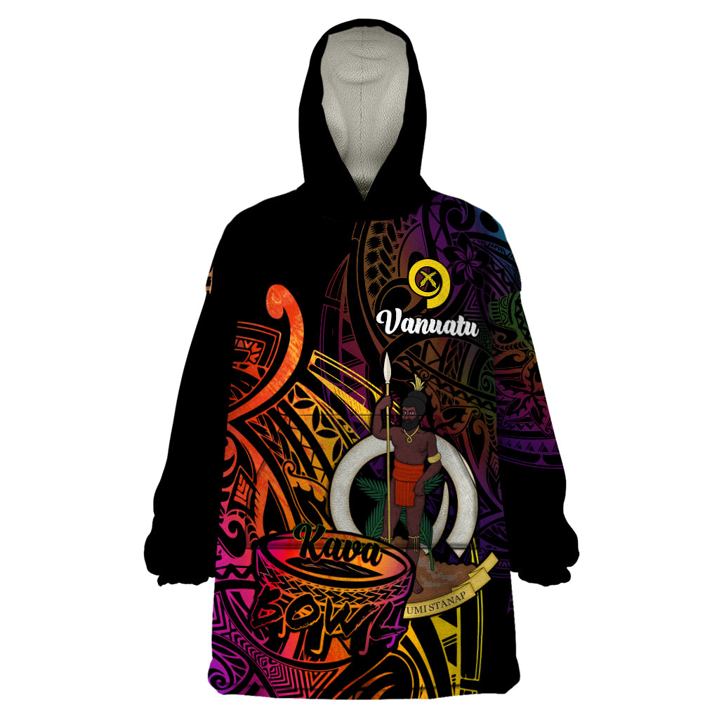 (Custom Personalised) Vanuatu Wearable Blanket Hoodie Kava Bowl Mix Polynesian Gradient Style LT14 One Size Black - Polynesian Pride