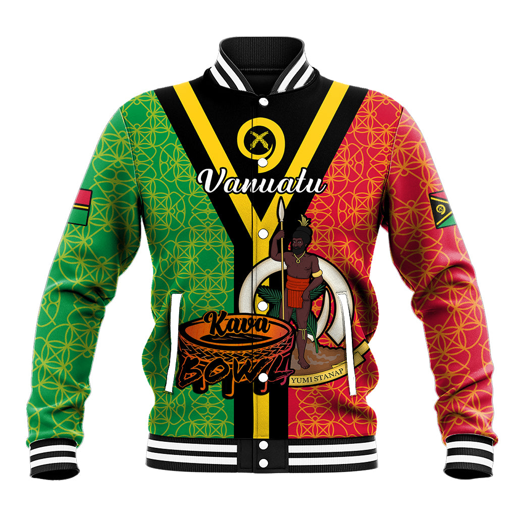 (Custom Personalised) Vanuatu Baseball Jacket Kava Bowl Mix Sand Drawing Flag Style LT14 Unisex Black - Polynesian Pride