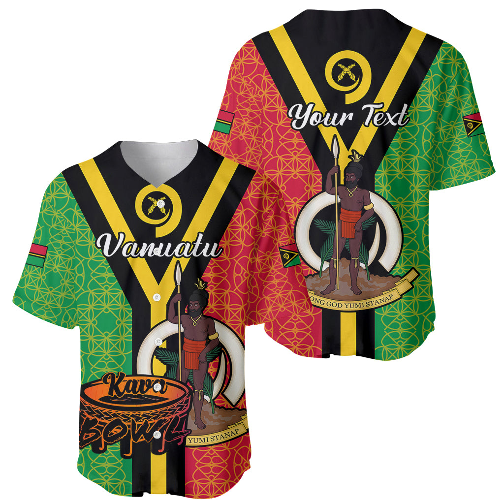 (Custom Personalised) Vanuatu Baseball Jersey Kava Bowl Mix Sand Drawing Flag Style LT14 Black - Polynesian Pride