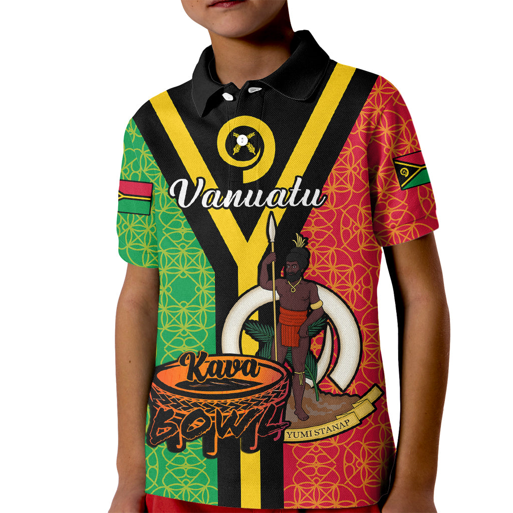 (Custom Personalised) Vanuatu Kid Polo Shirt Kava Bowl Mix Sand Drawing Flag Style LT14 Kid Black - Polynesian Pride