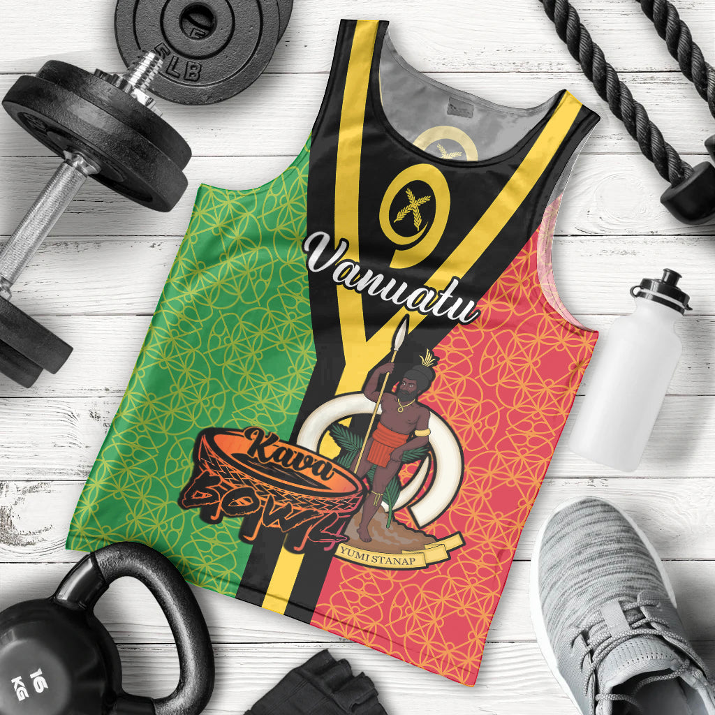 (Custom Personalised) Vanuatu Men Tank Top Kava Bowl Mix Sand Drawing Flag Style LT14 Black - Polynesian Pride