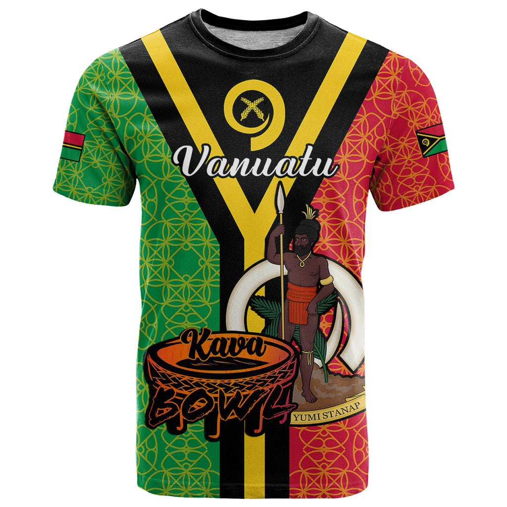 Custom Vanuatu T Shirt Kava Bowl Mix Sand Drawing Flag Style LT14 Black - Polynesian Pride