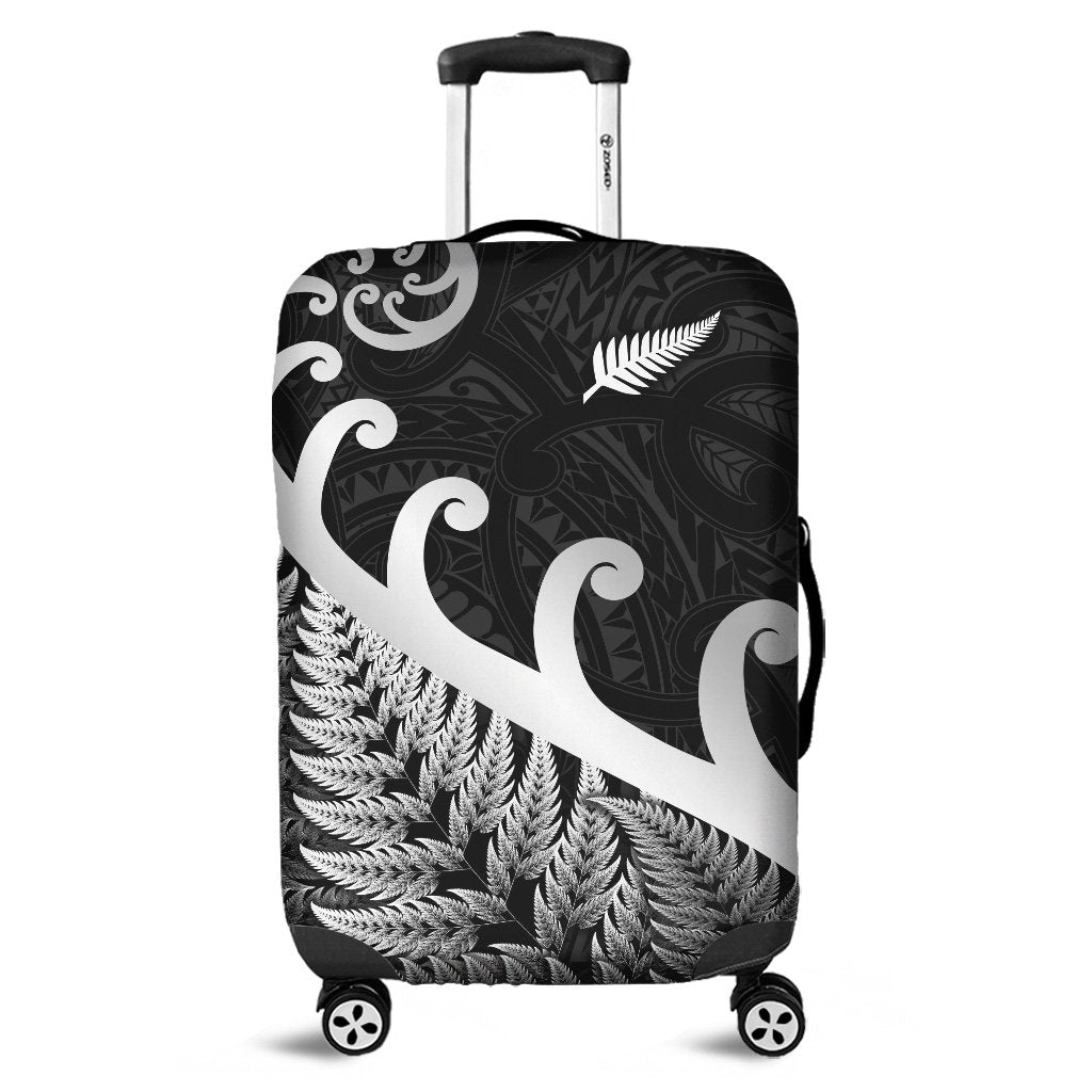 New Zealand Rugby Maori Luggage Cover Silver Fern Koru Vibes - Black LT8 Black - Polynesian Pride