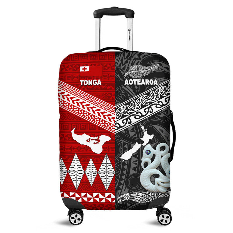 New Zealand And Tonga Luggage Cover Together - Black LT8 Black - Polynesian Pride